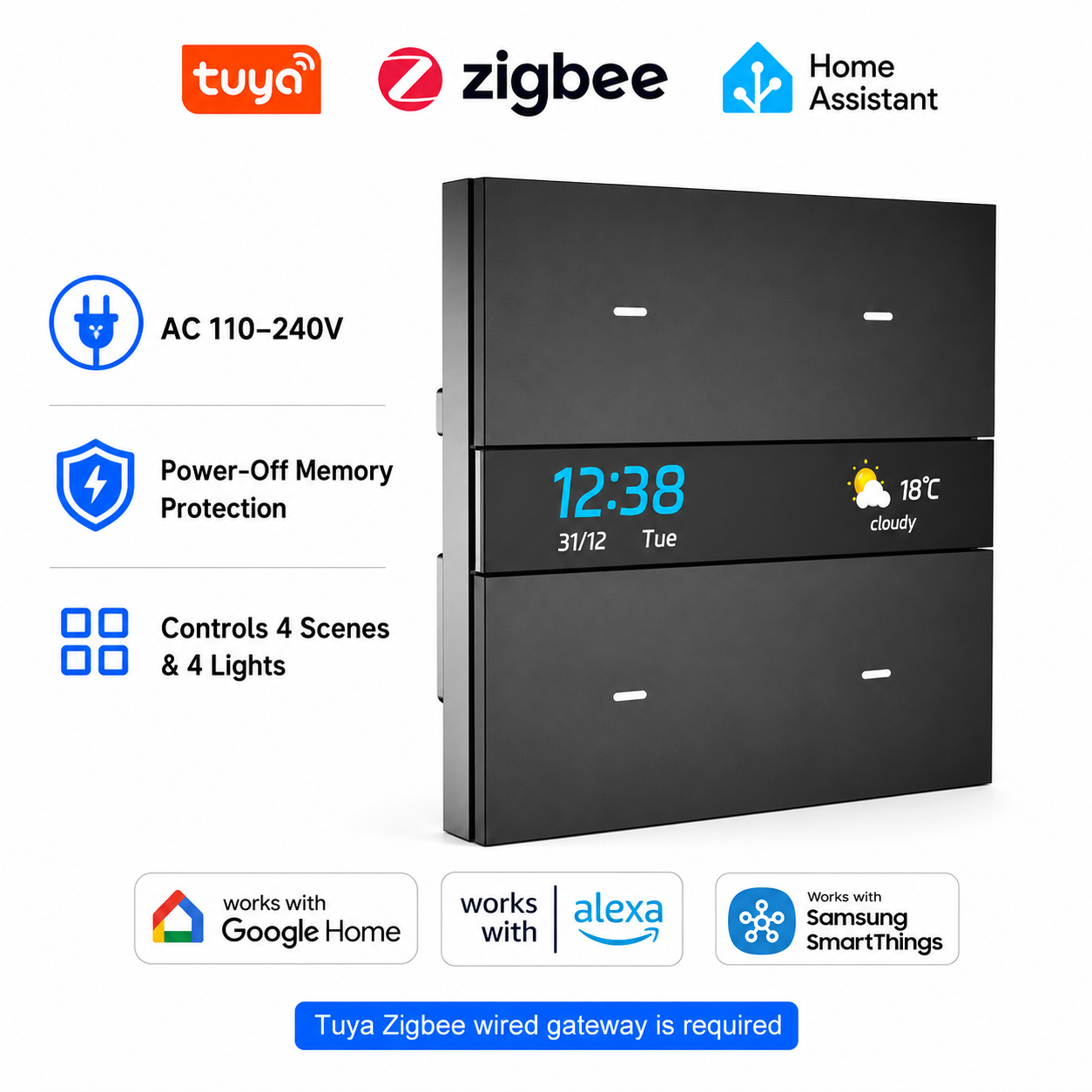 Smart Home Voice Control - M8 Pro Zigbee Smart Switch Panel
