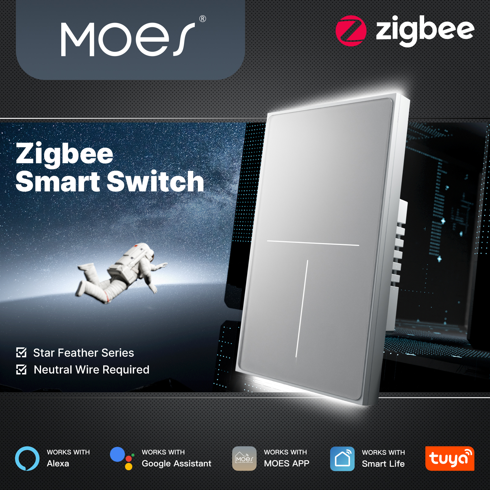 MOES Tuya ZigBee Star Feather  - Tuya Smart Switch reseña y precio